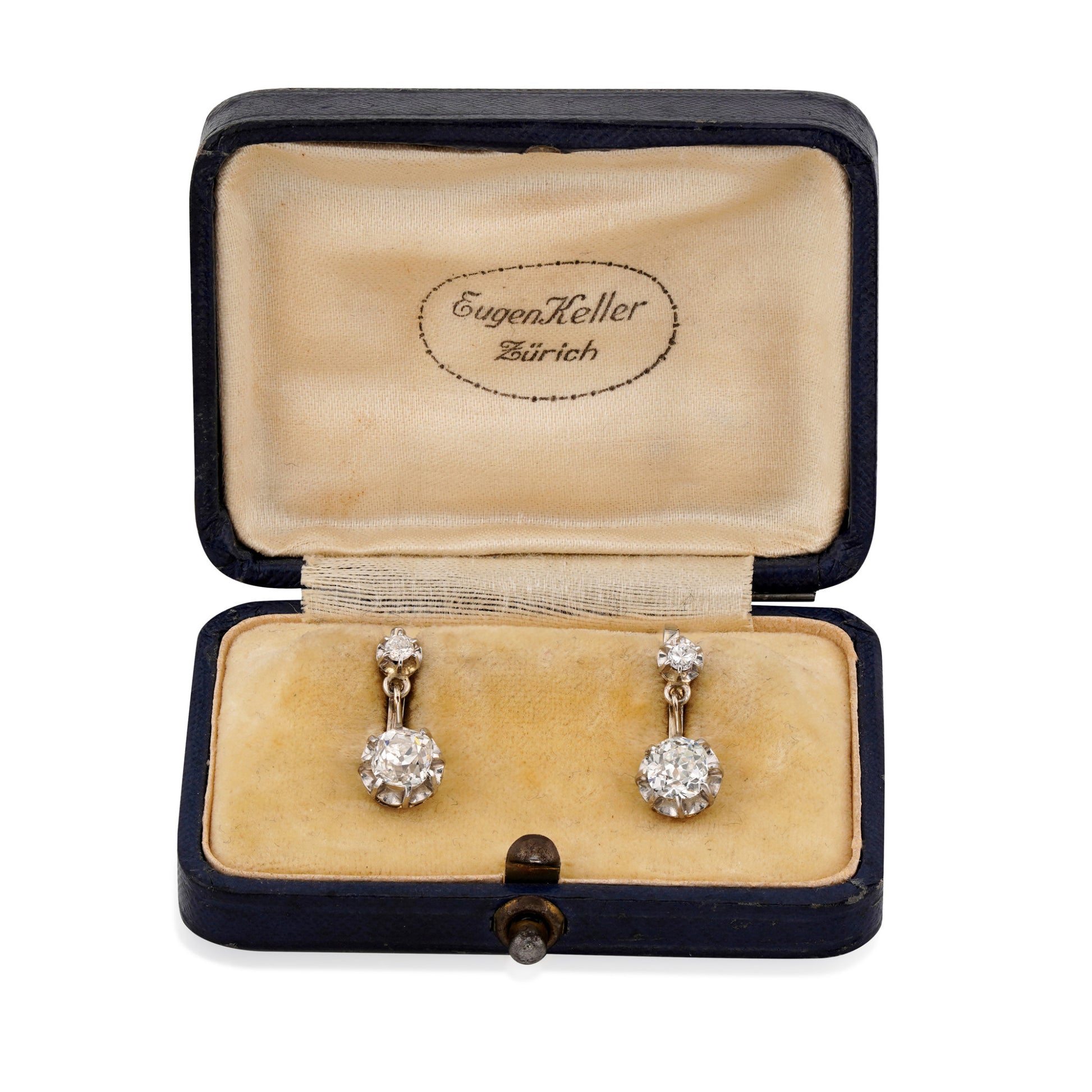 Edwardian Platinum & 14KT Yellow Gold Diamond Earrings in box