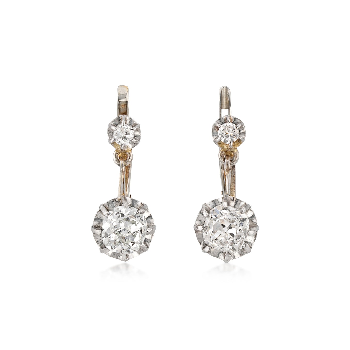 Edwardian Platinum & 14KT Yellow Gold Diamond Earrings front