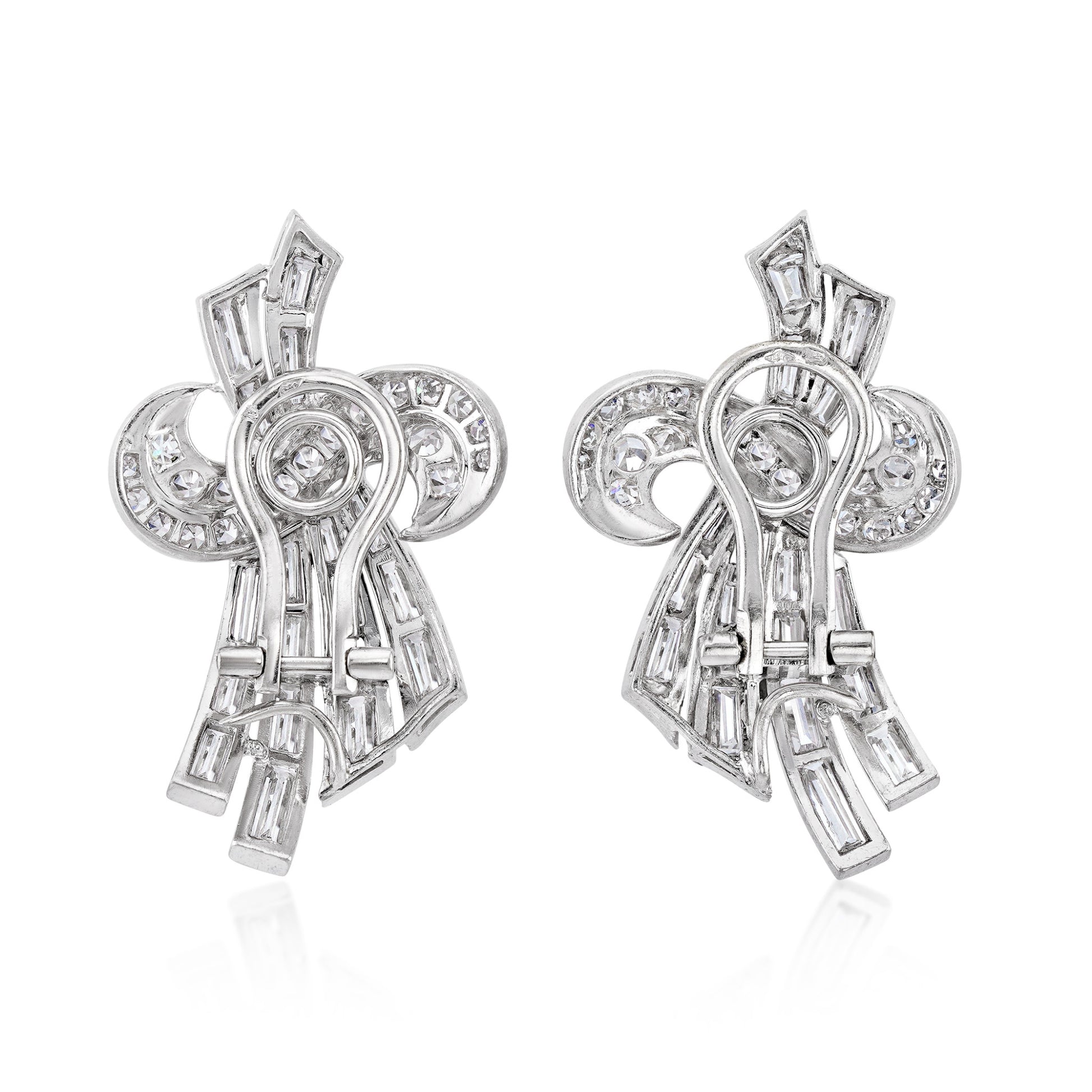 French 1950s Platinum Diamond Earrings back