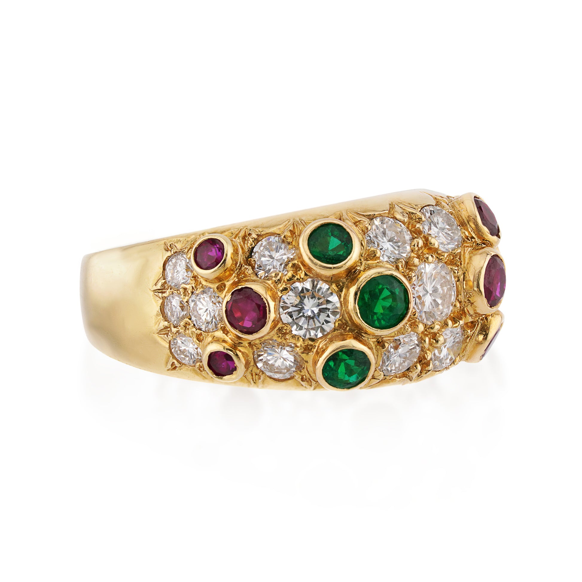 Bulgari Italy 20KT Yellow Gold Emerald, Diamond & Ruby Ring side