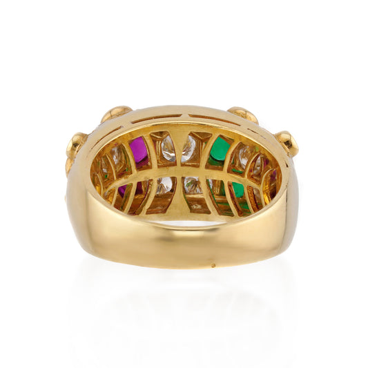 Bulgari Italy 20KT Yellow Gold Emerald, Diamond & Ruby Ring back