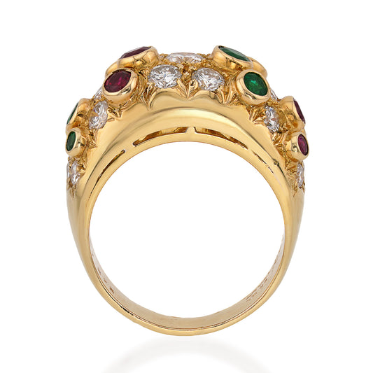 Bulgari Italy 20KT Yellow Gold Emerald, Diamond & Ruby Ring profile