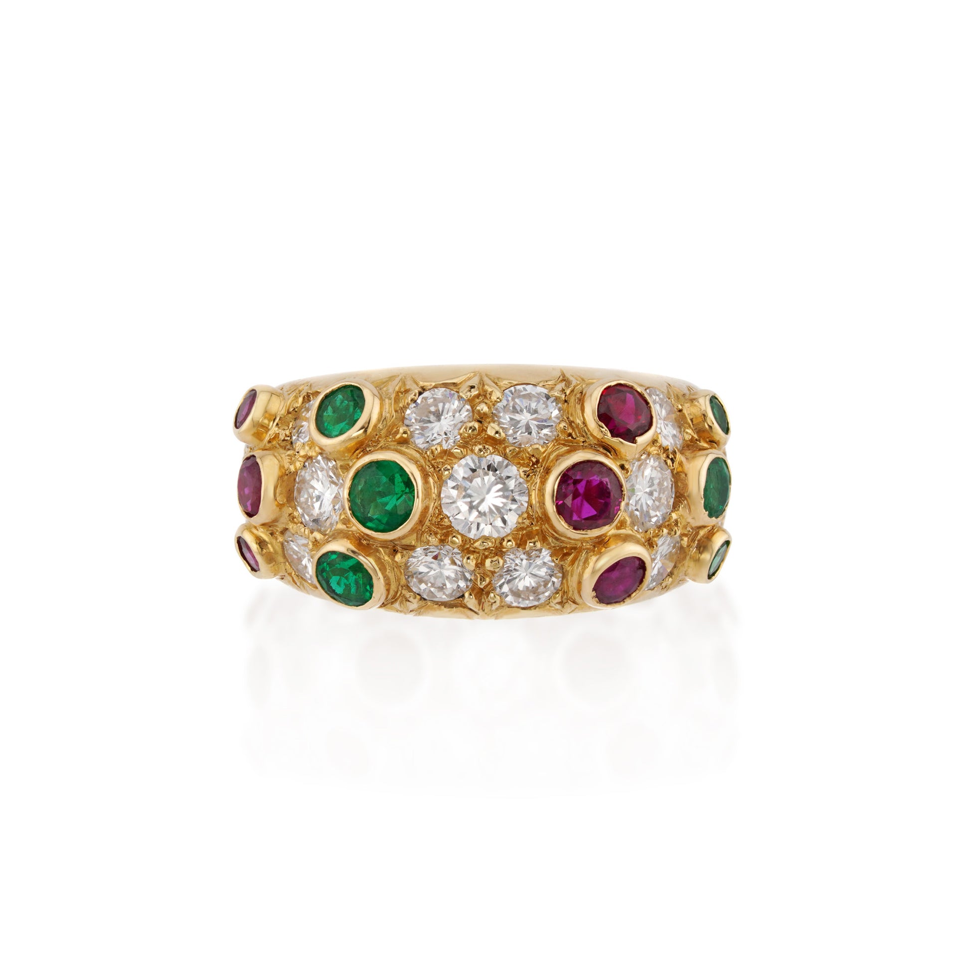 Bulgari Italy 20KT Yellow Gold Emerald, Diamond & Ruby Ring front