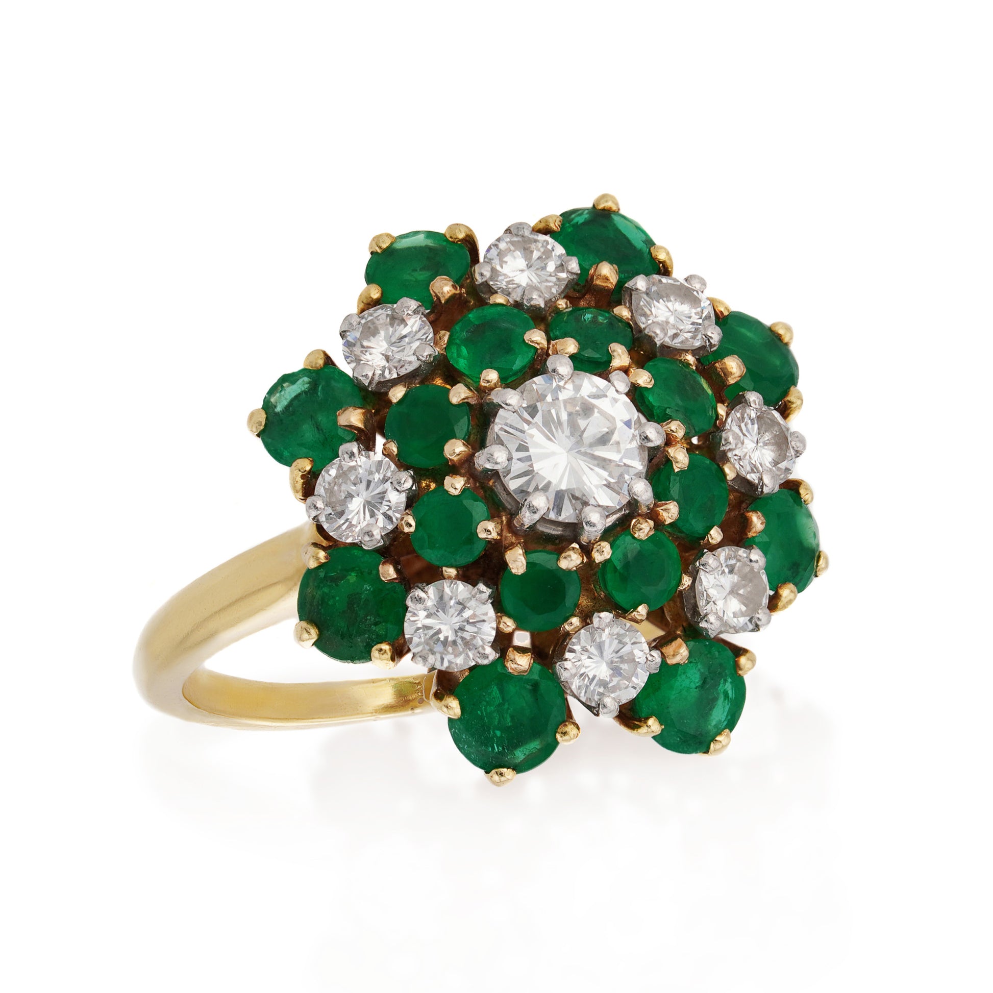 Van Cleef & Arpels 1970s 18KT Yellow Gold Emerald & Diamond Ring front