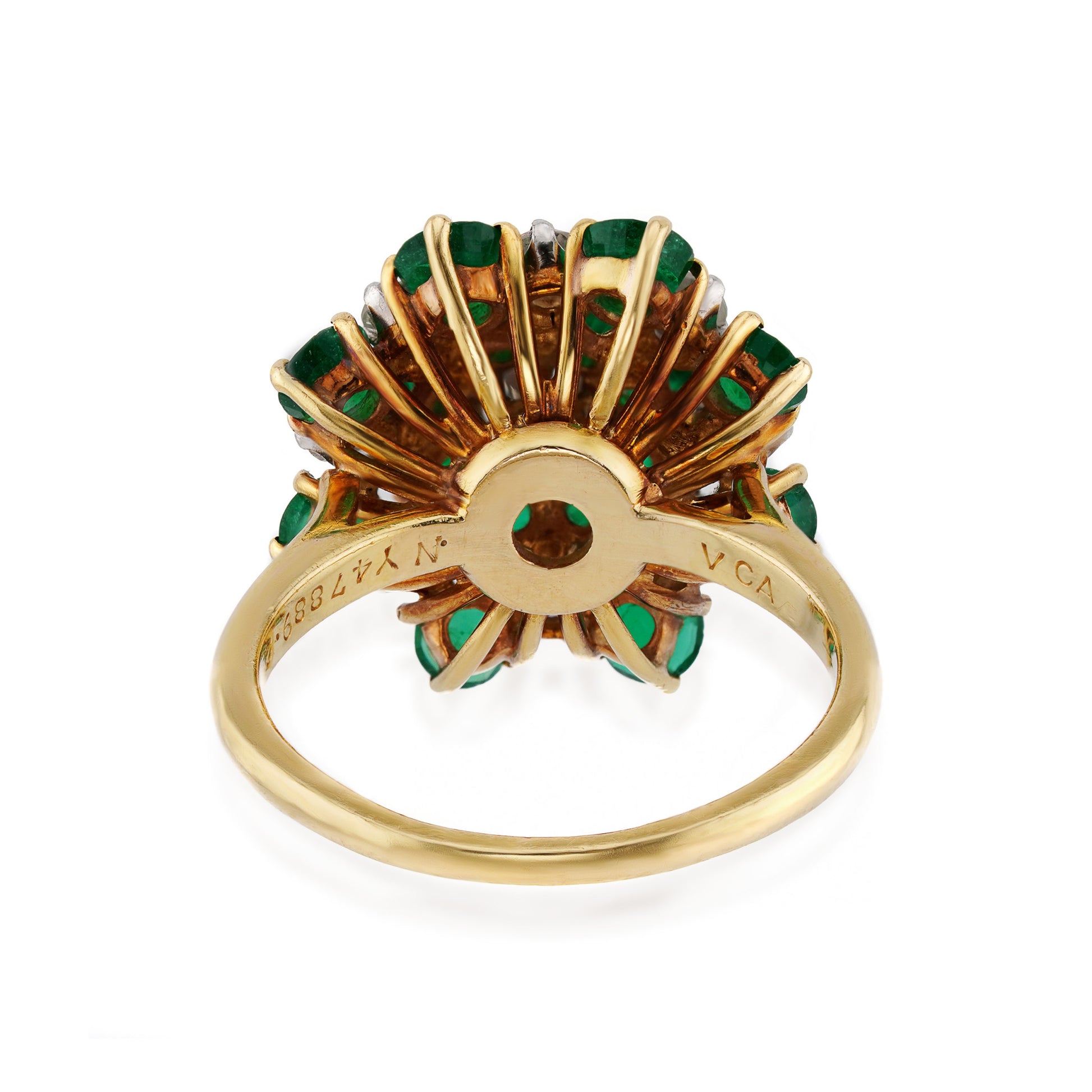 Van Cleef & Arpels 1970s 18KT Yellow Gold Emerald & Diamond Ring back