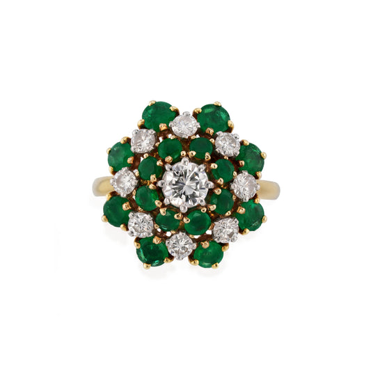 Van Cleef & Arpels 1970s 18KT Yellow Gold Emerald & Diamond Ring front