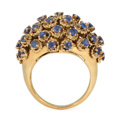 Tiffany & Co. 1970s 18KT Yellow Gold Sapphire & Diamond Ring profile