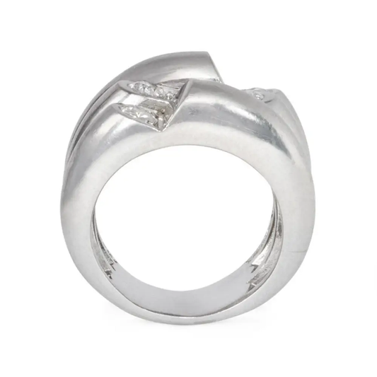 French Art Deco Platinum Diamond Ring profile