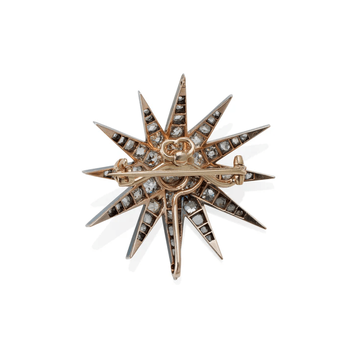 Victorian Silver & 18KT Yellow Gold Diamond Brooch back