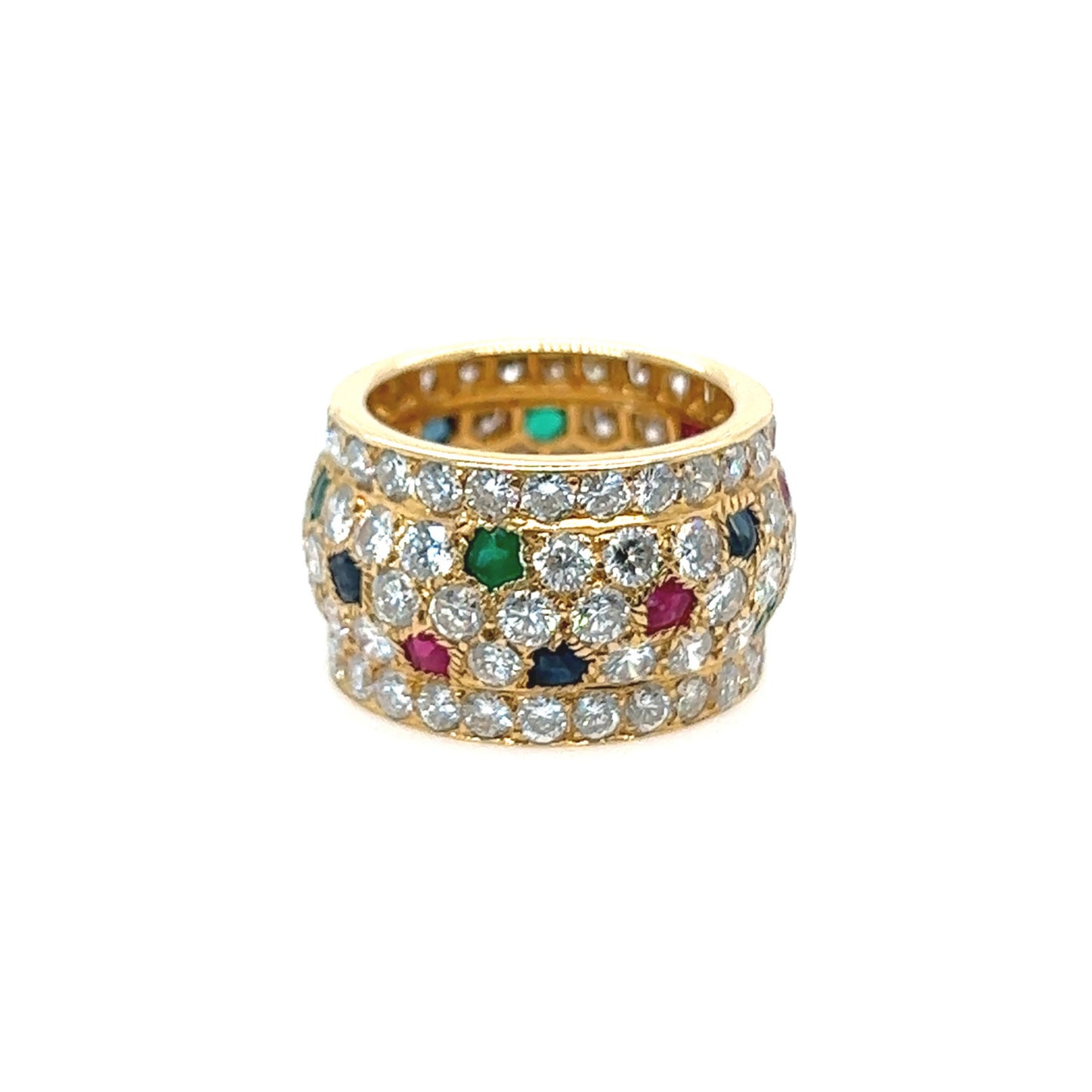 Cartier Post-1980s 18KT Yellow Gold Diamond, Emerald, Ruby & Sapphire Ring front