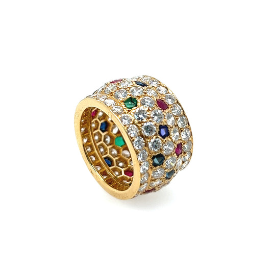 Cartier Post-1980s 18KT Yellow Gold Diamond, Emerald, Ruby & Sapphire Ring side