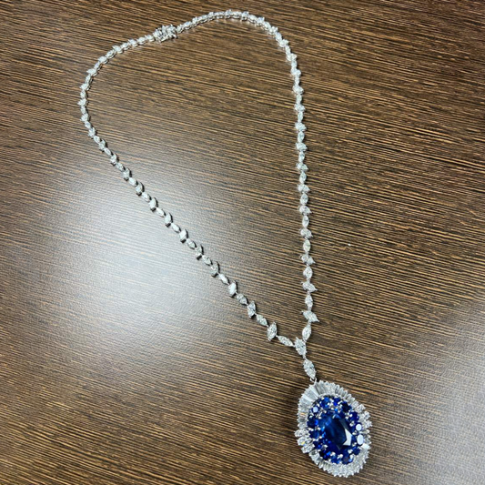 1950s Platinum Sapphire & Diamond Necklace front