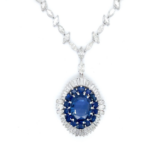 1950s Platinum Sapphire & Diamond Necklace front