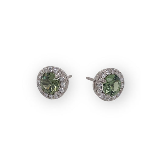 Contemporary Platinum Sapphire & Diamond Earrings front