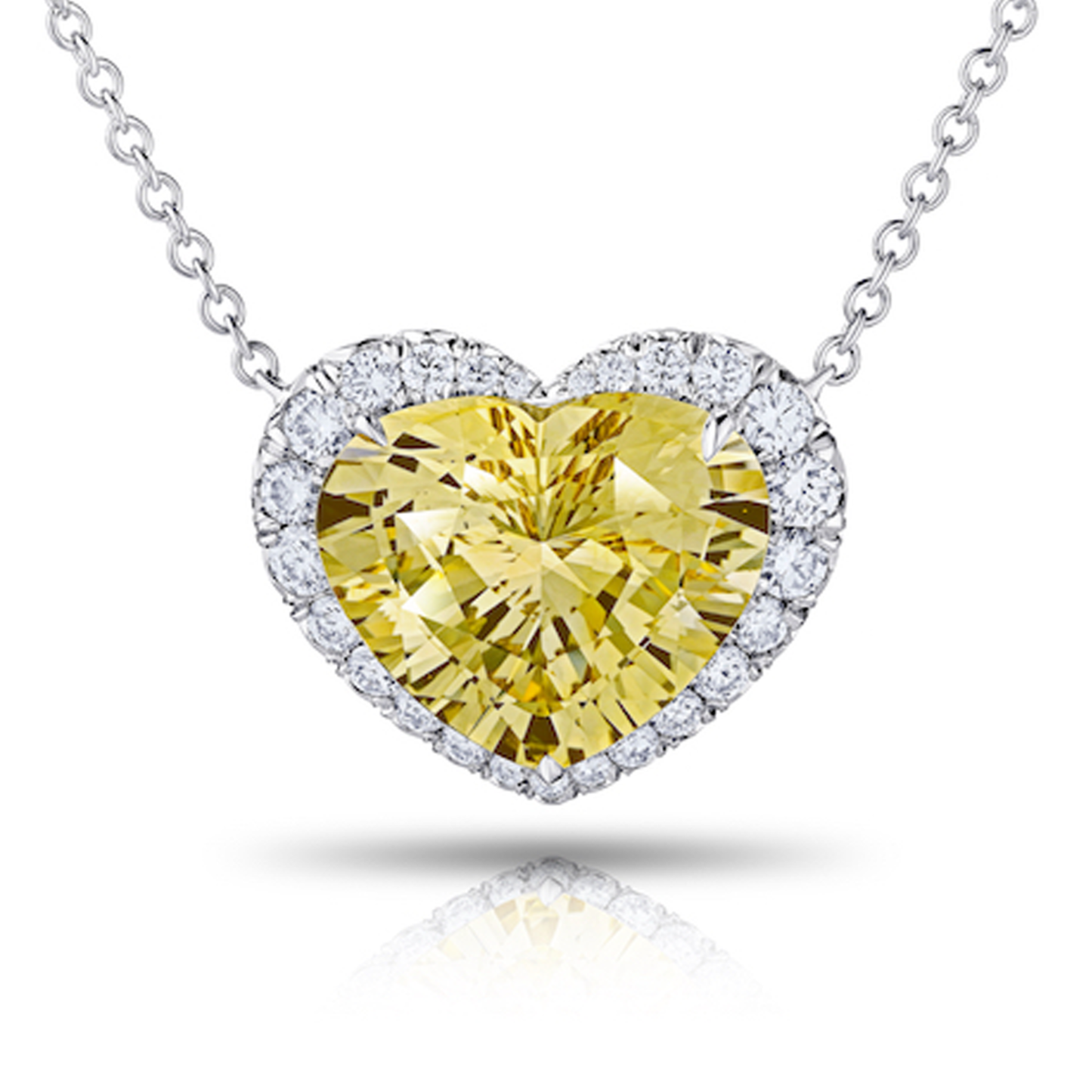 Contemporary Platinum Sapphire & Diamond Heart Necklace front