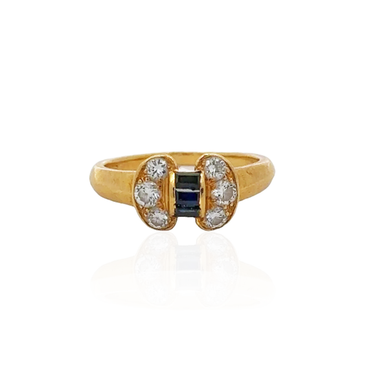 Van Cleef & Arpels France 1980s 18KT Yellow Gold Diamond, Sapphire Blue Ring front