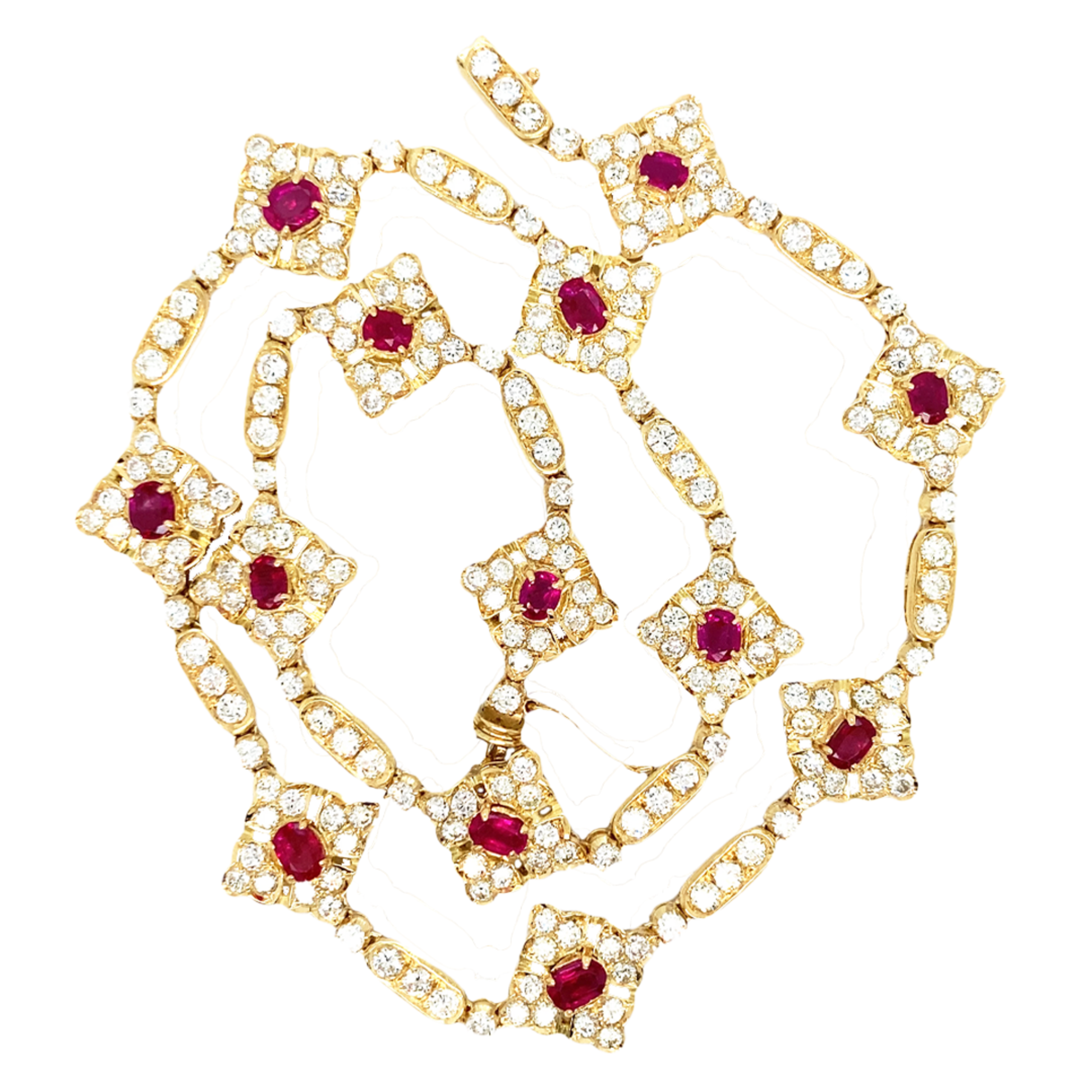 1980s 18KT Yellow Gold Diamond & Ruby Necklace front