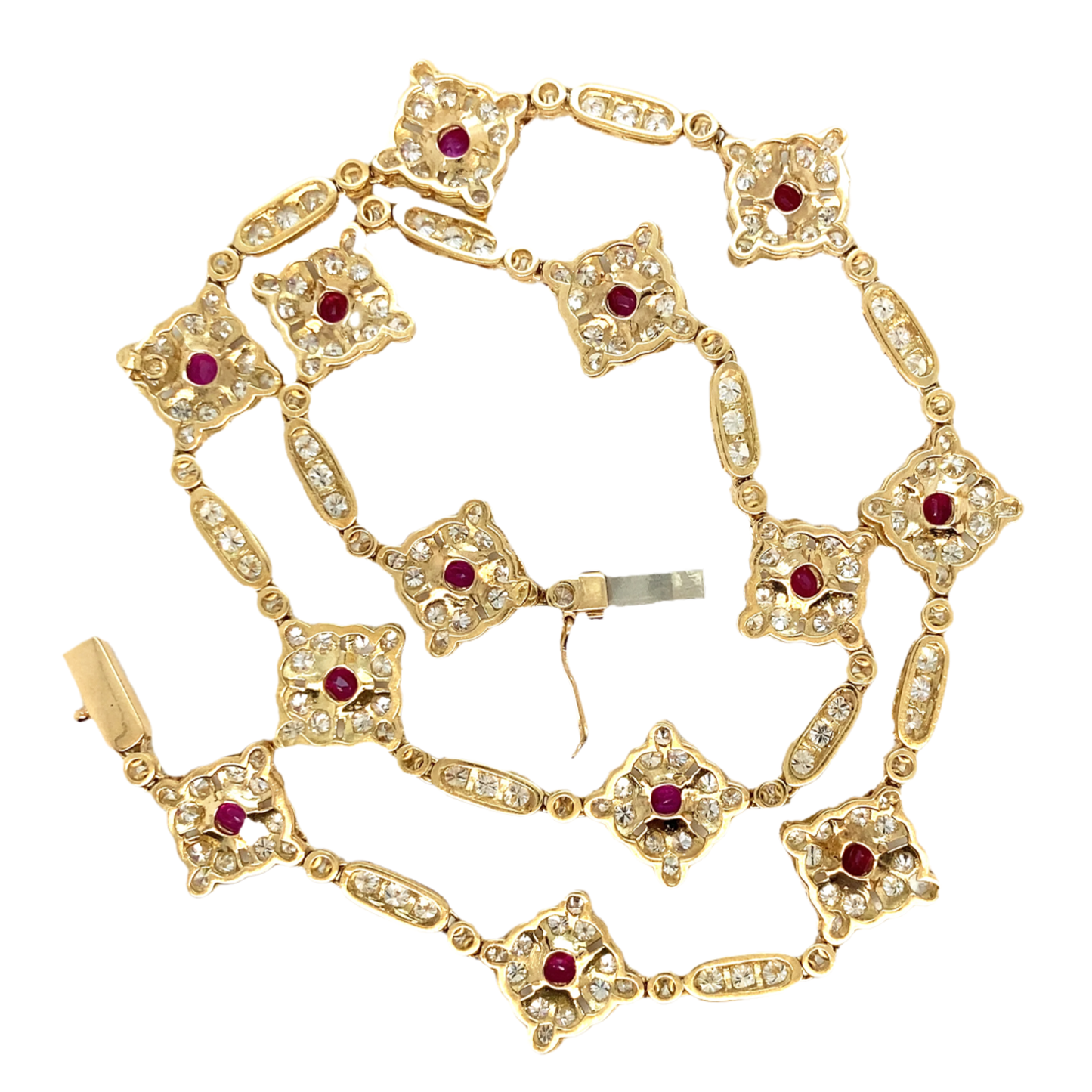 1980s 18KT Yellow Gold Diamond & Ruby Necklace back