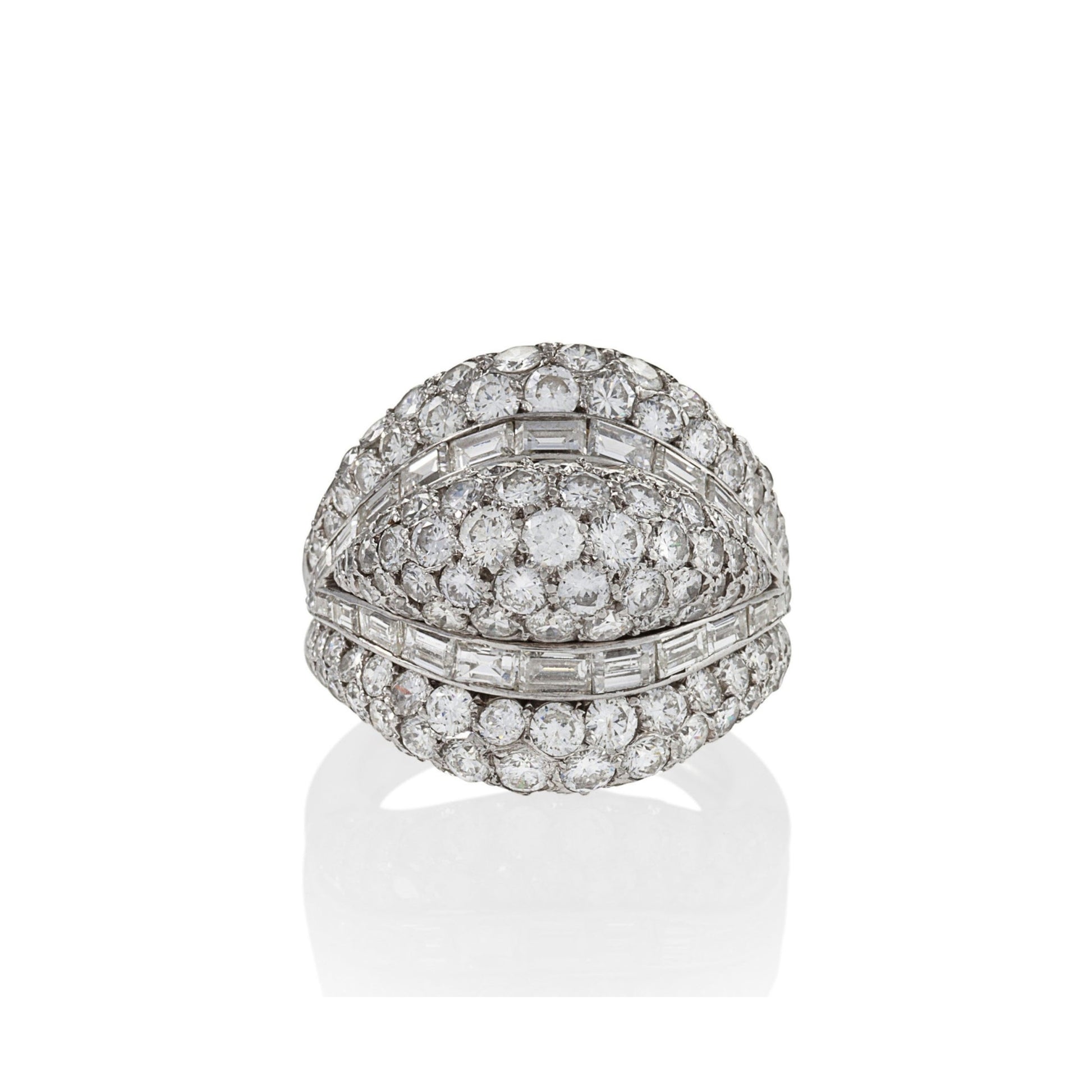 Van Cleef & Arpels NY 1960s Platinum Diamond Bombé Ring front