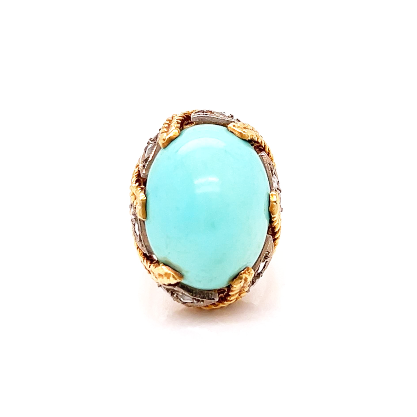 1960s 14KT Yellow Gold Turquoise & Diamond Ring front