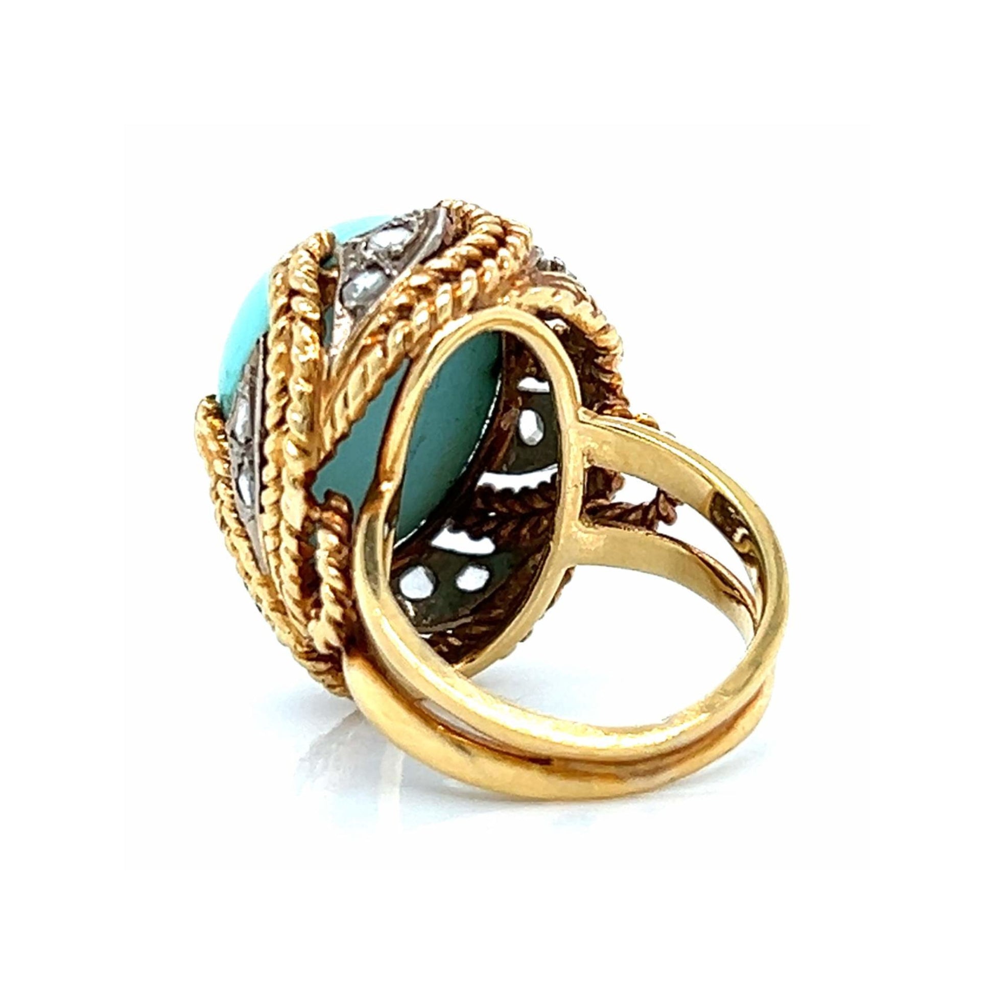 1960s 14KT Yellow Gold Turquoise & Diamond Ring back