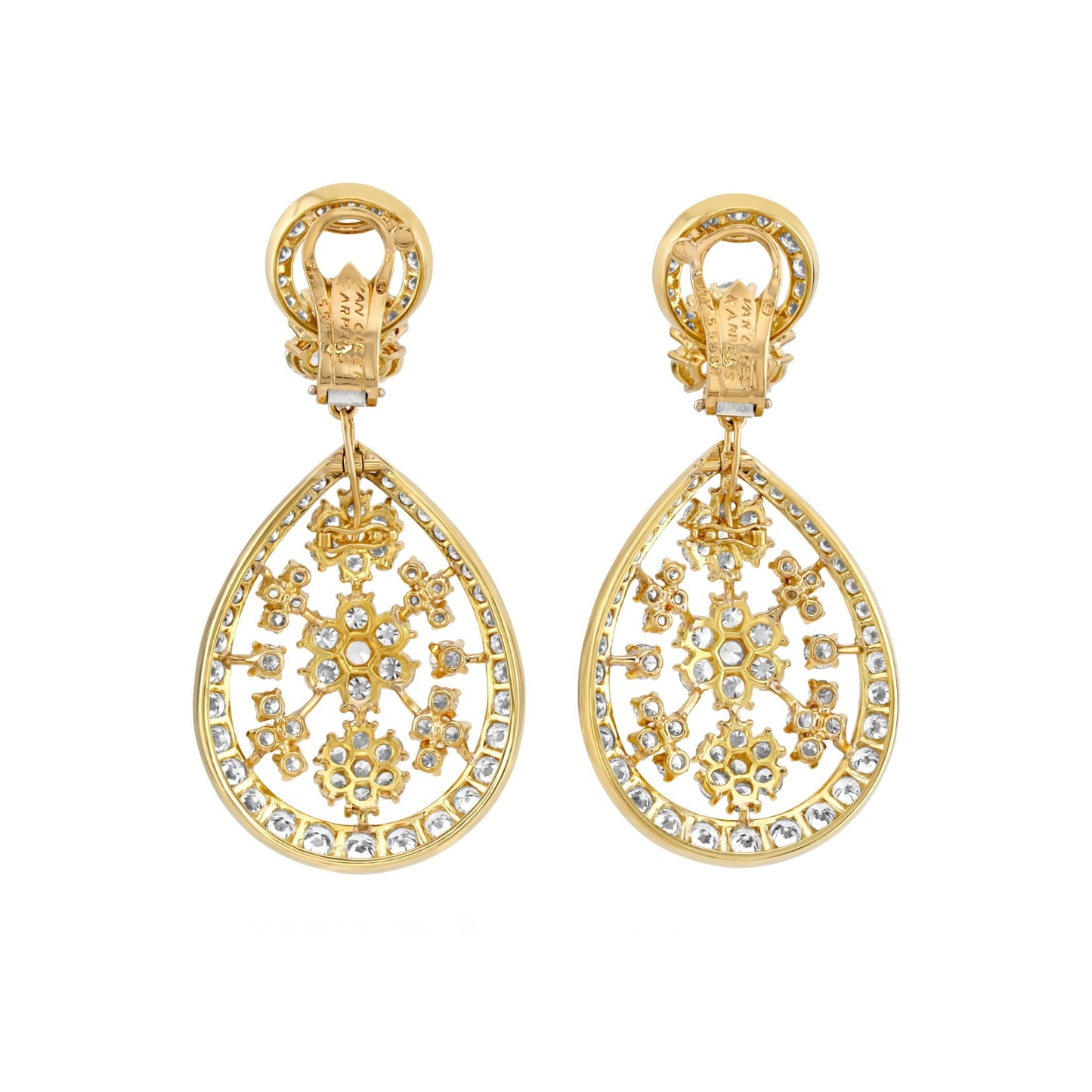 Van Cleef & Arpels 1980s 18KT Yellow Gold Diamond Earrings back