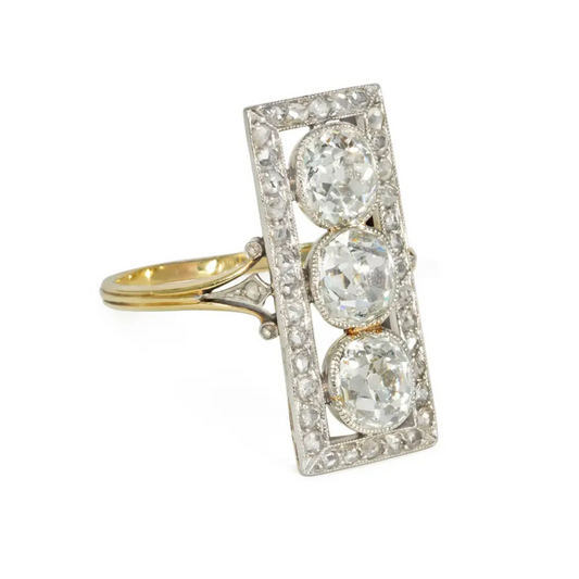 French Edwardian Platinum & 18KT Yellow Gold Diamond Ring side