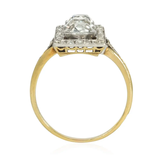 French Edwardian Platinum & 18KT Yellow Gold Diamond Ring profile