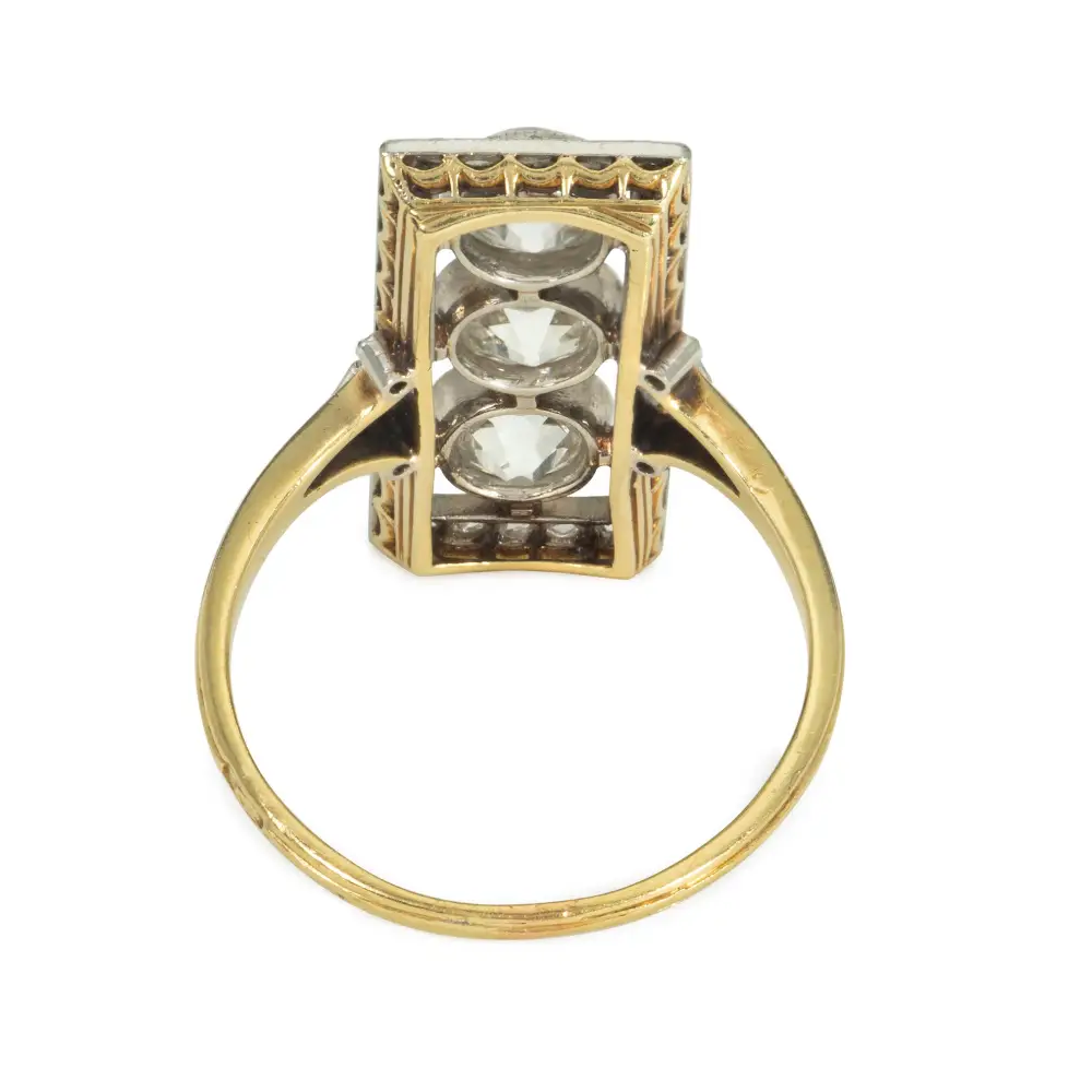 French Edwardian Platinum & 18KT Yellow Gold Diamond Ring back