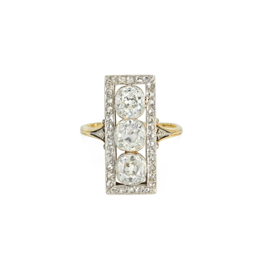 French Edwardian Platinum & 18KT Yellow Gold Diamond Ring front