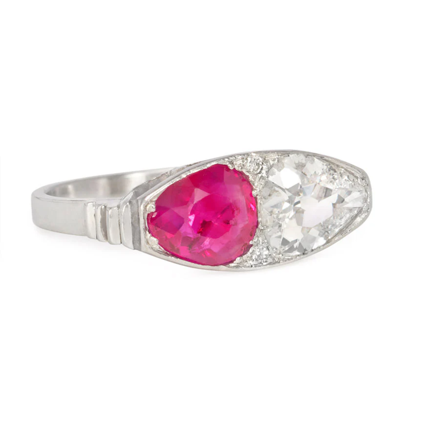 Art Deco Platinum Ruby & Diamond Ring side