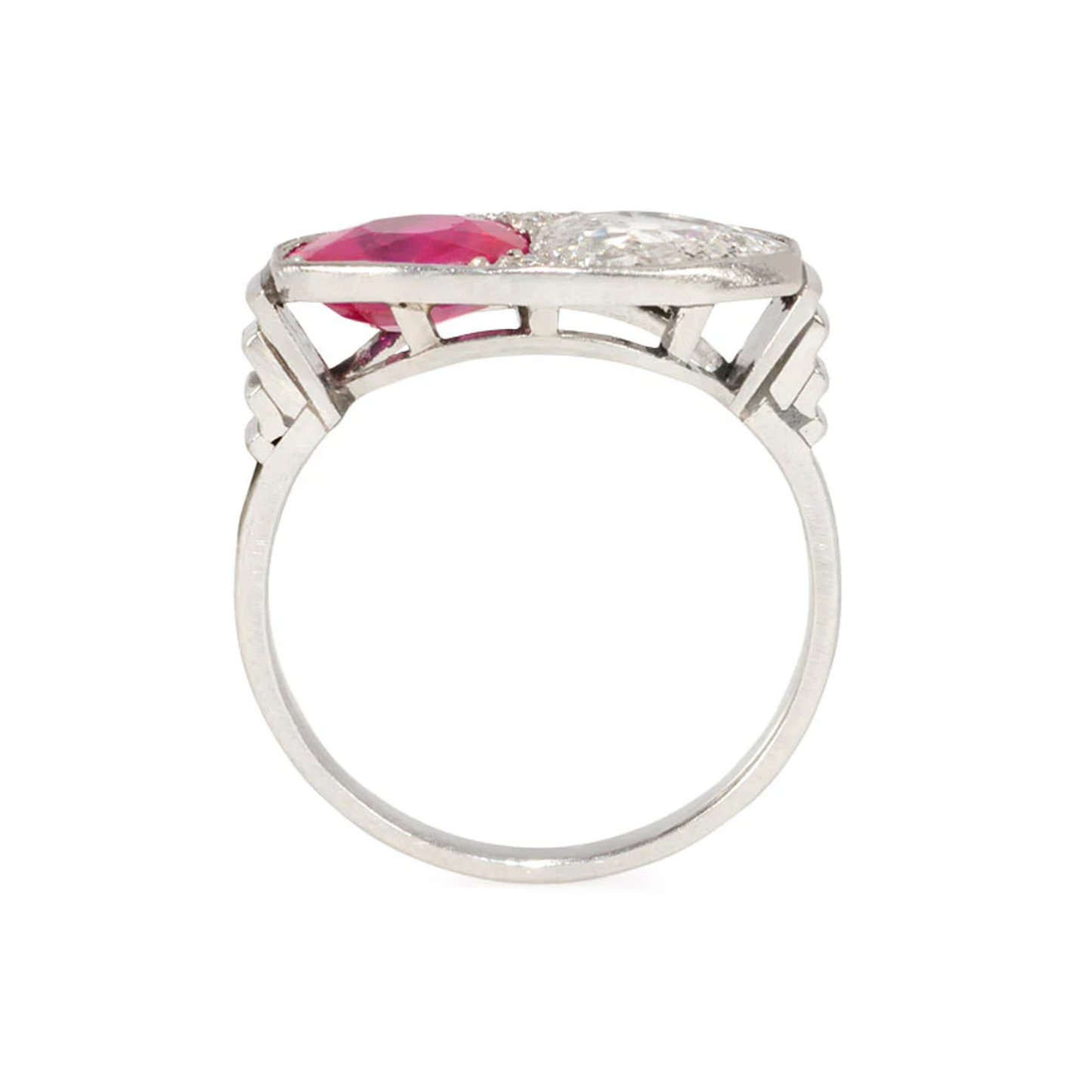 Art Deco Platinum Ruby & Diamond Ring profile