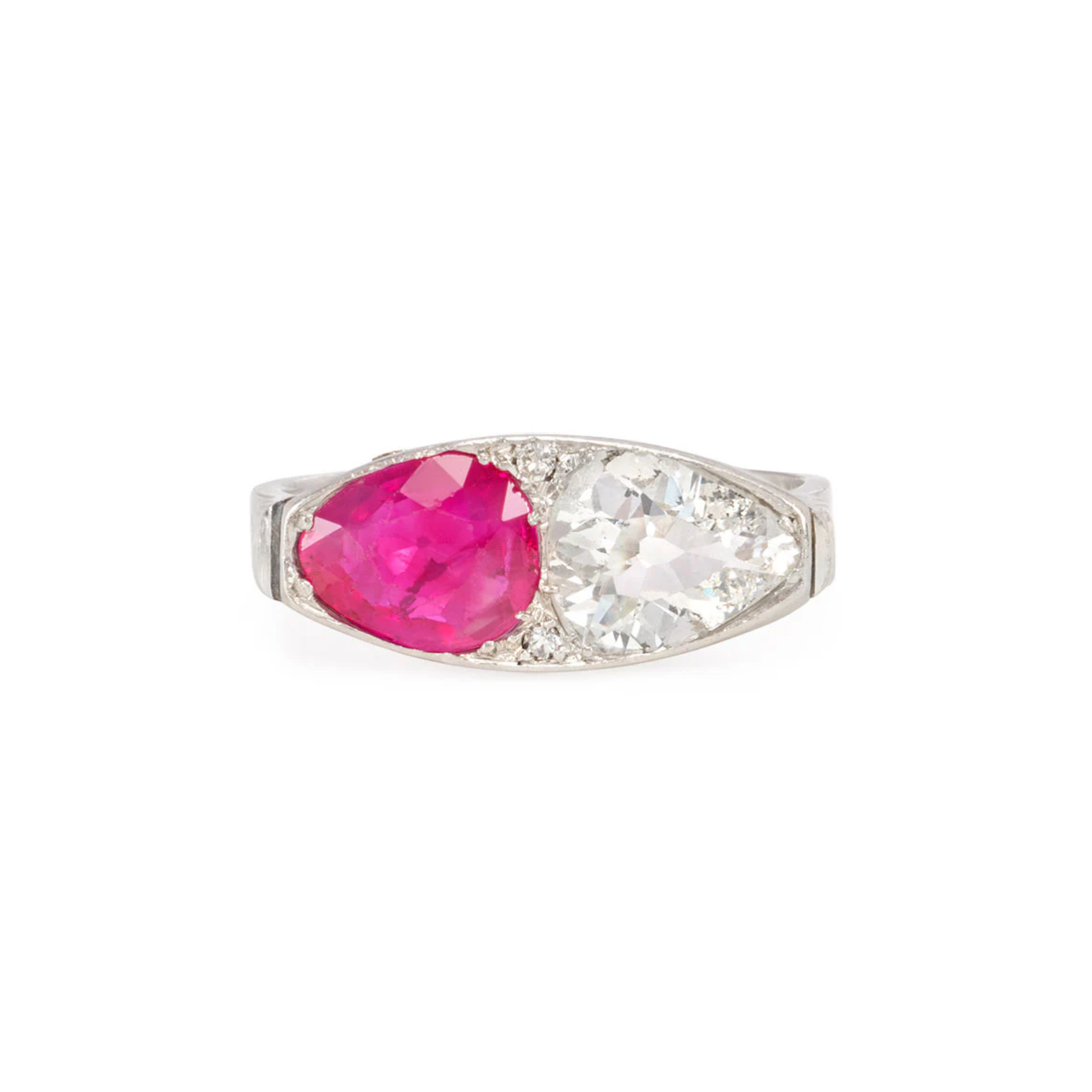 Art Deco Platinum Ruby & Diamond Ring front