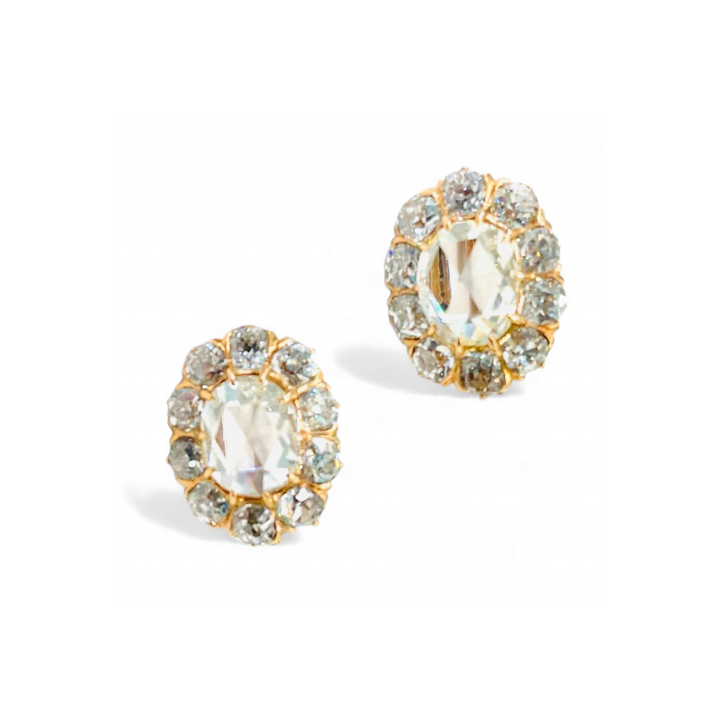 Victorian 18KT Yellow Gold Diamond Earrings front