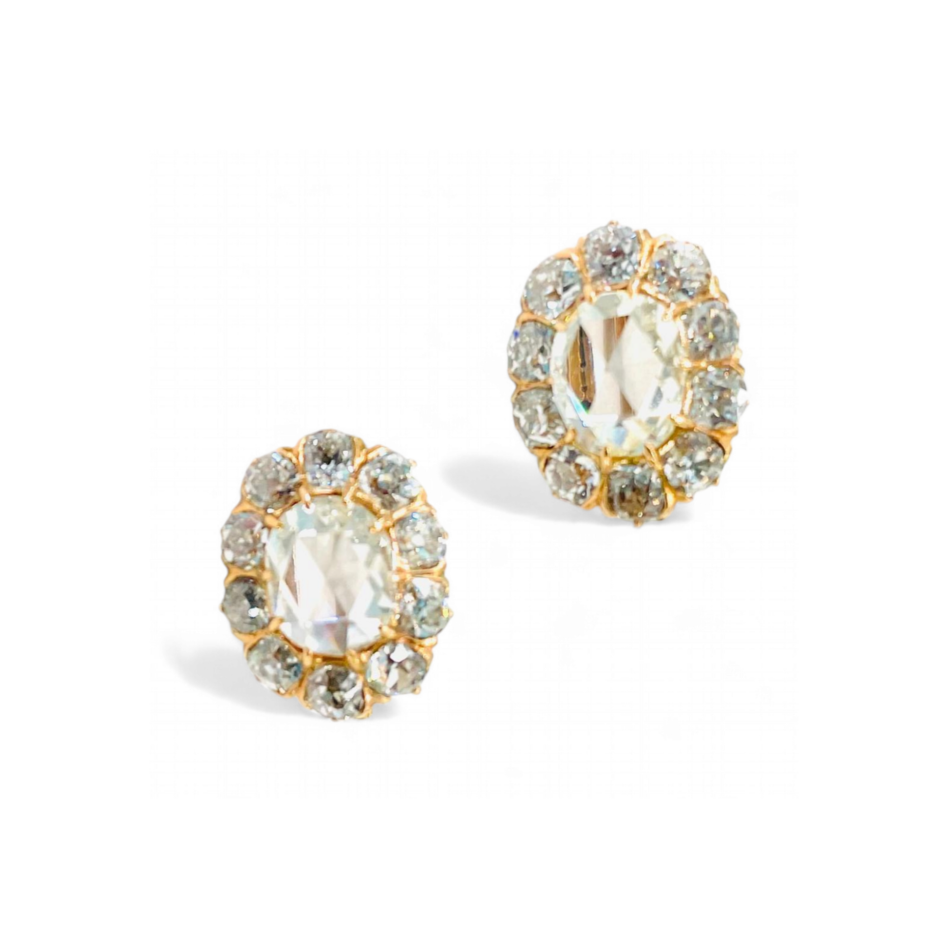 Victorian 18KT Yellow Gold Diamond Earrings front