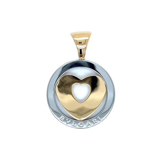 Bulgari Post-1980s 18KT Yellow Gold & Steel Heart Pendant front