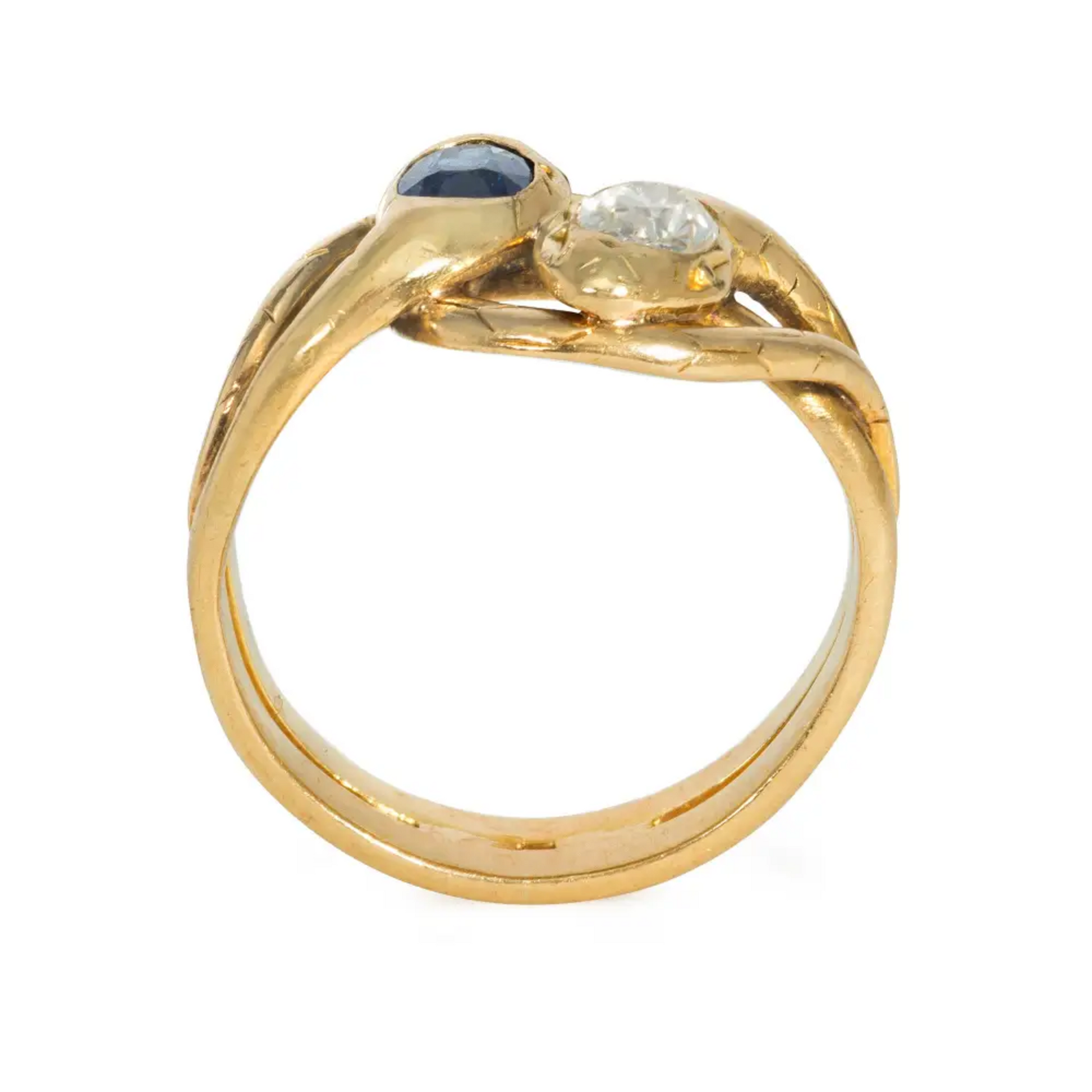 French Victorian 18KT Yellow Gold Sapphire & Diamond Snake Ring profile