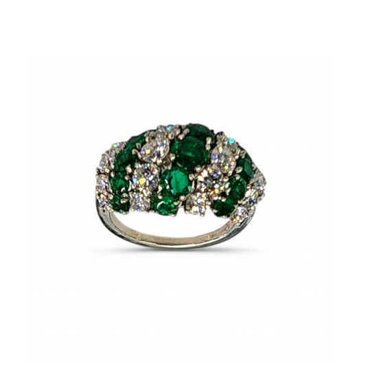 McTeigue & Co. 1960s Platinum Emerald & Diamond Ring front