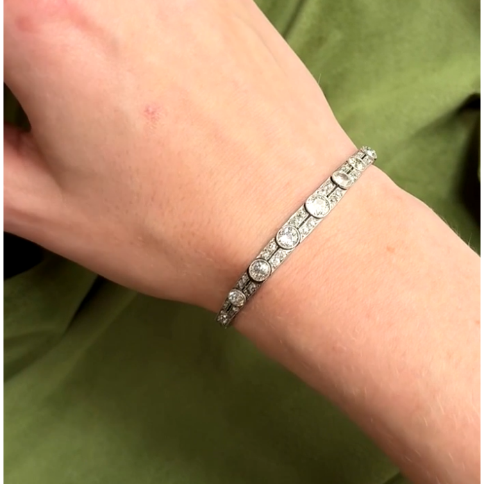 Art Deco Platinum Diamond Bracelet on wrist