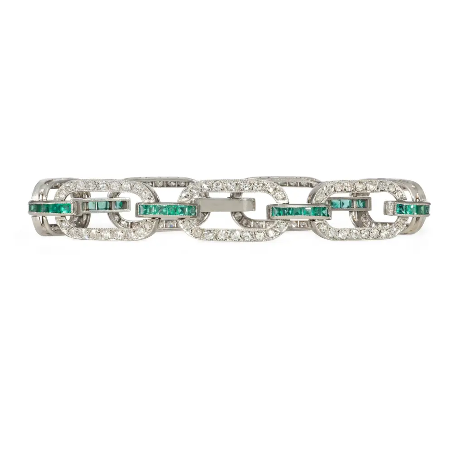 Art Deco Platinum Emerald & Diamond Bracelet front