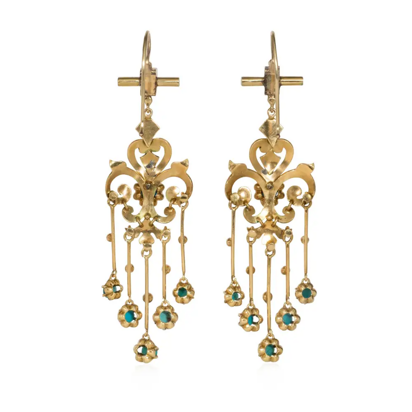 Victorian 14KT Yellow Gold Turquoise & Enamel Earrings back