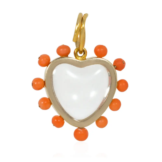 Victorian 15KT Yellow Gold Coral & Crystal Heart Locket Pendant back