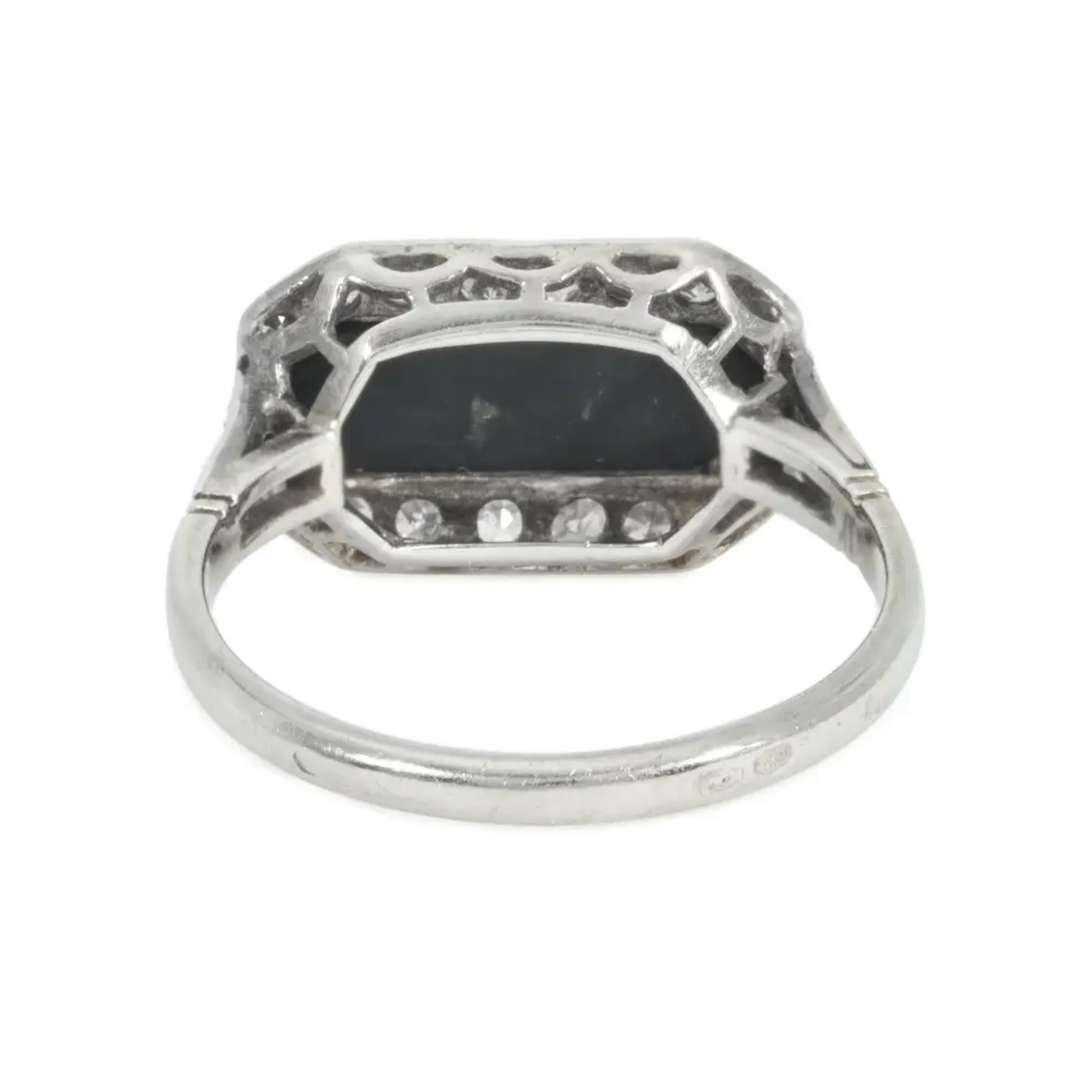 French Art Deco Platinum Onyx & Diamond Ring back