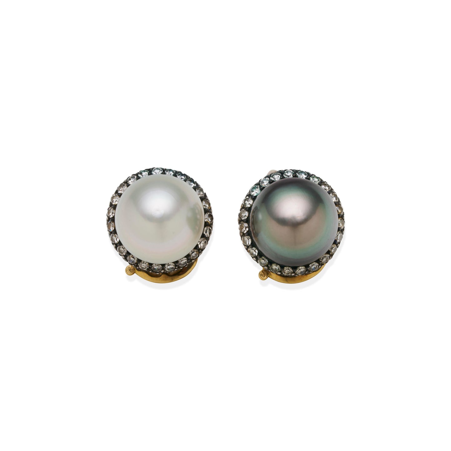 Villa Milano Post-1980s Silver & 18KT Yellow Gold Cultured Pearl & Diamond Earrings front