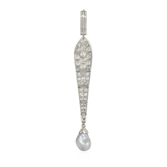 Cartier France Art Deco Platinum Diamond & Natural Pearl Pendant back