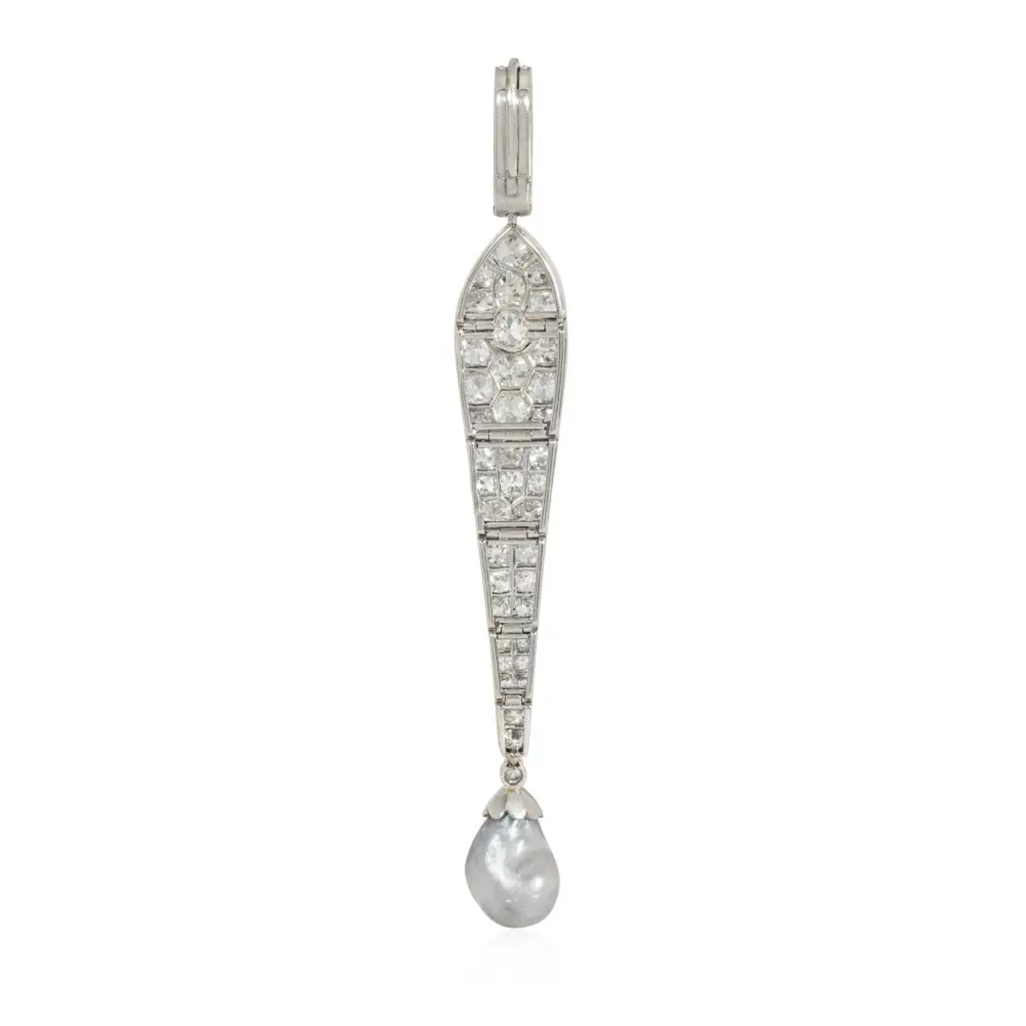 Cartier France Art Deco Platinum Diamond & Natural Pearl Pendant back