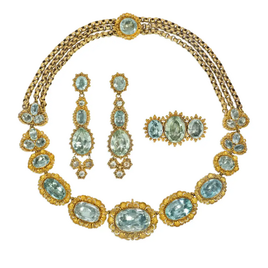 Georgian 18KT Yellow Gold Aquamarine Suite front