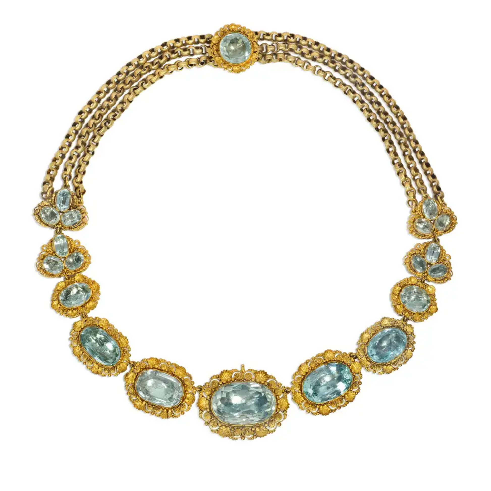 Georgian 18KT Yellow Gold Aquamarine Suite necklace front