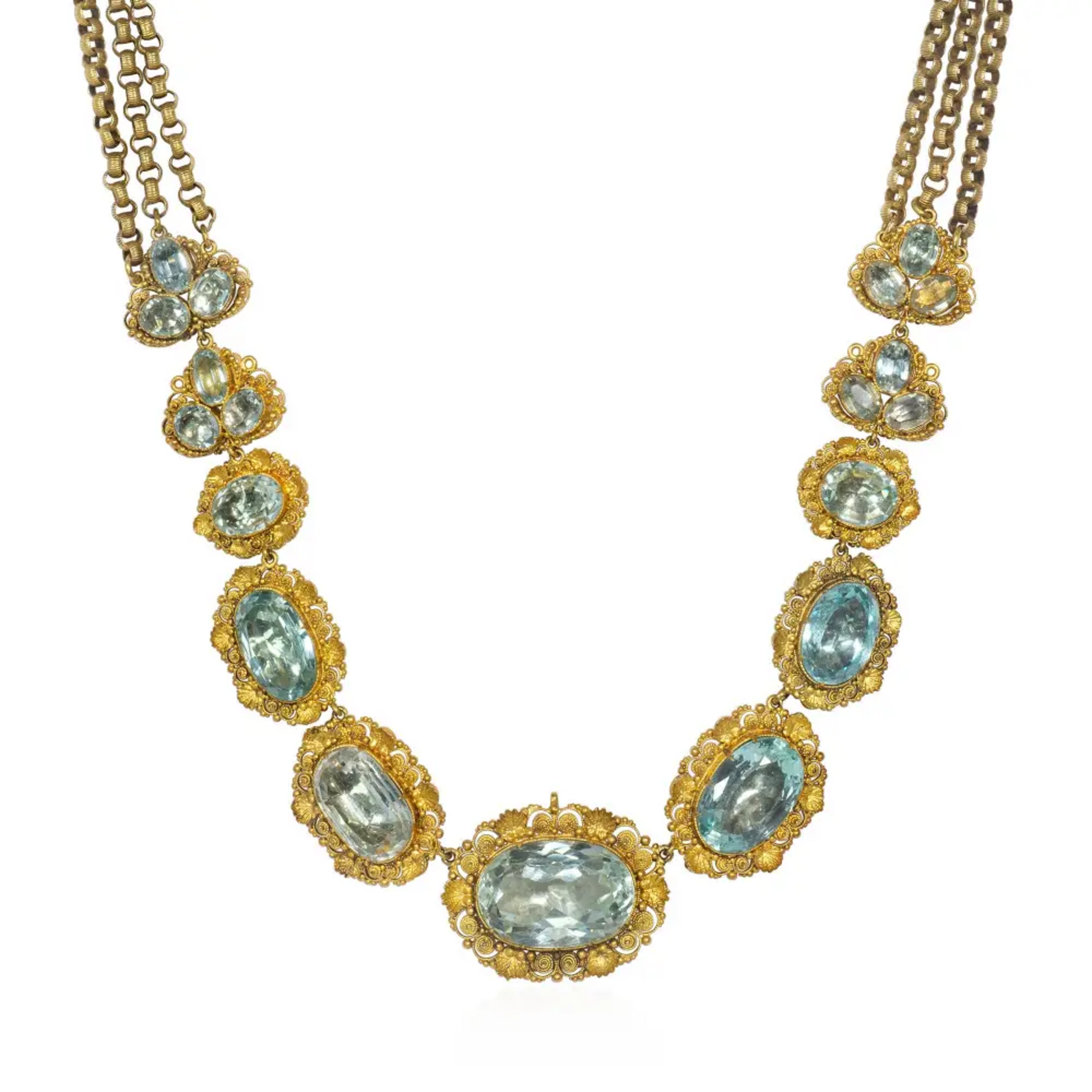 Georgian 18KT Yellow Gold Aquamarine Suite necklace front