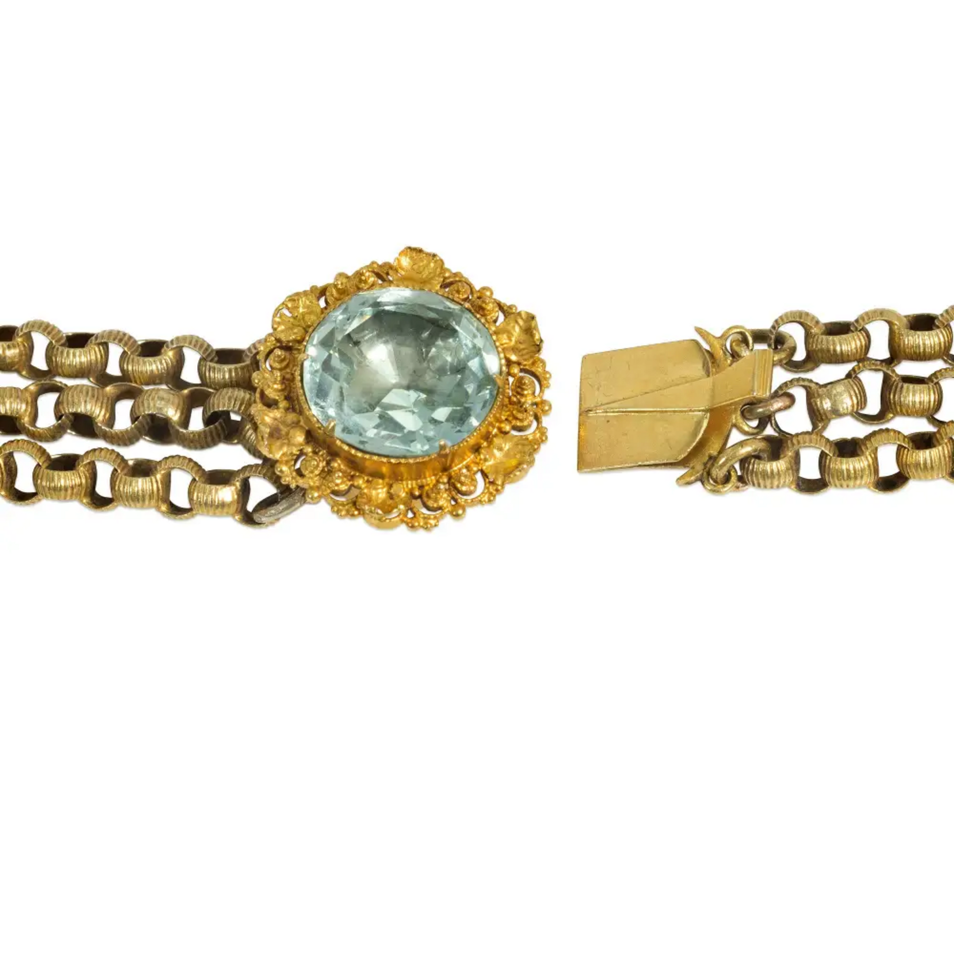 Georgian 18KT Yellow Gold Aquamarine Suite clasp